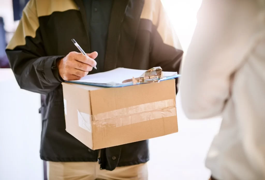 Receiving a package delivery at home